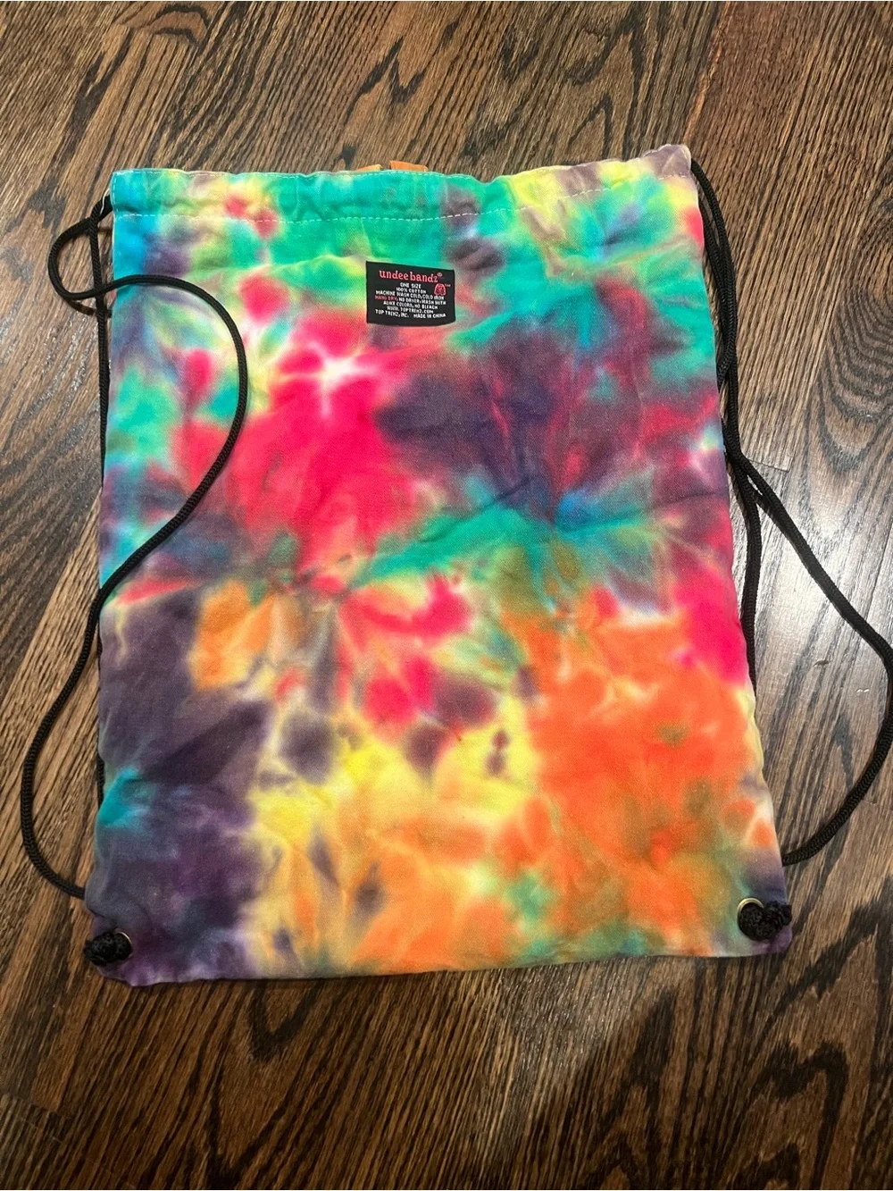 Undee Bandz Drawstring Backpack Tie Dyed with Multicolor Grommets Peace Symbol